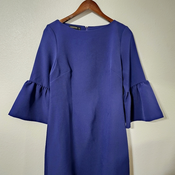 Vesper dress size 12 blue 3/4 bell sleeves sheath - Picture 3 of 9